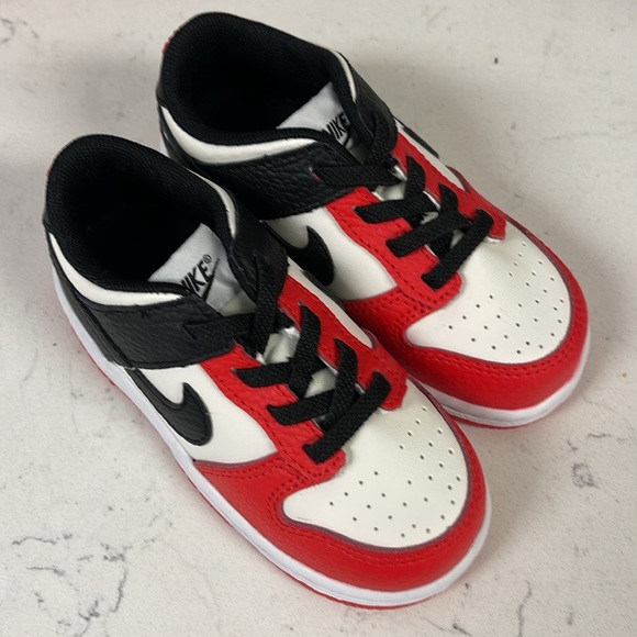 Nike Dunk Low NBA 75th Anniversary Chicago Toddler DC9562-100 Red Black - Picture 8 of 16